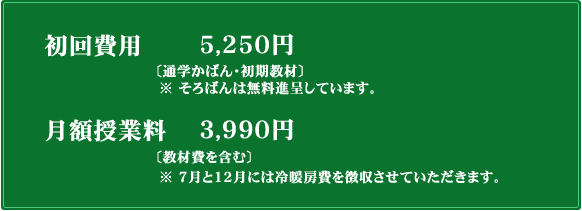 初回費用4,200円　月額授業料3,990円